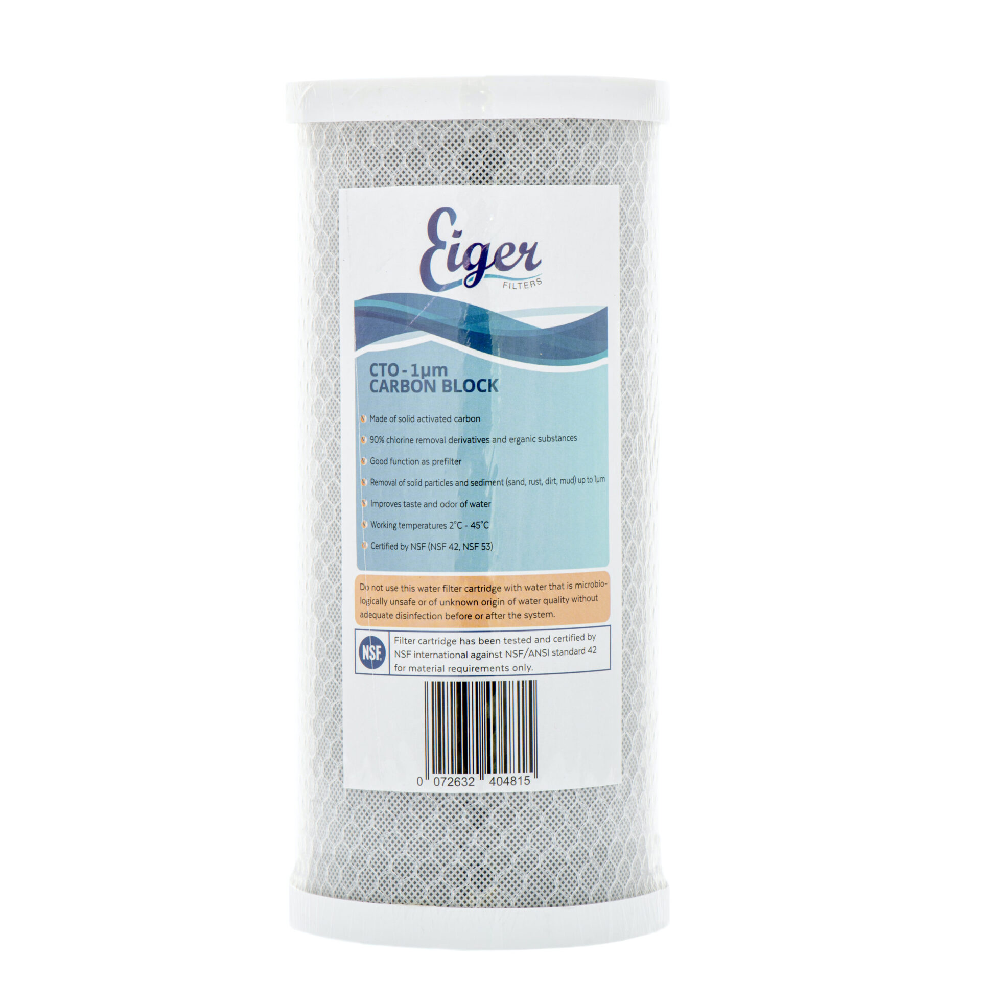 Active Carbon Filter Cartridge Eiger Big Blue 10" x 4.5" 5μm